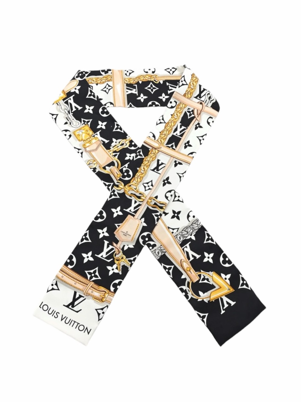 Louis Vuitton Monogram Confidential Bandeau Black Silk Twilly Scarf